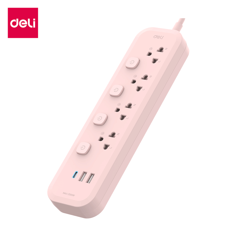รางปลั๊กไฟ 4 ช่อง 2USB 1TYPEC DELI CT496-PK-01 ความยาวสาย 3 เมตร